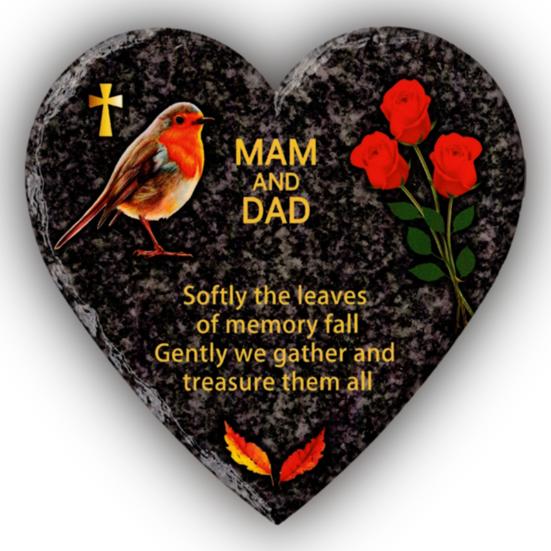 Hooli Mooli - Heart Shape Granite Grave Plaque Mam and Dad