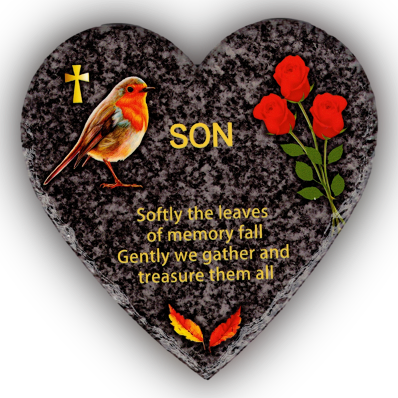 Hooli Mooli - Heart Shape Granite Grave Plaque Son
