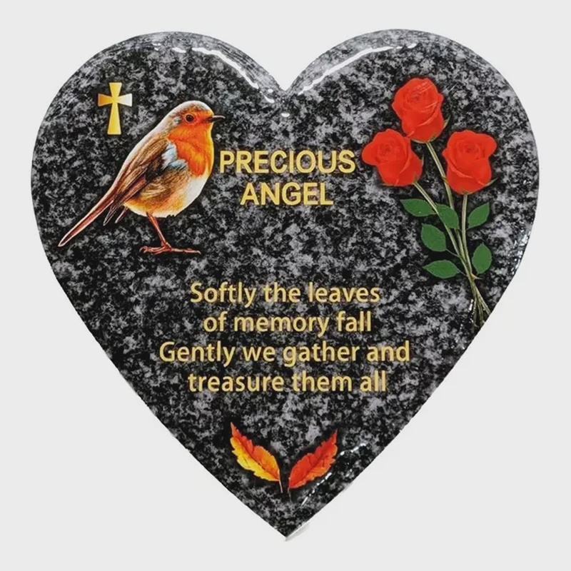 Hooli Mooli - Heart Shape Granite Grave Plaque Precious Angel