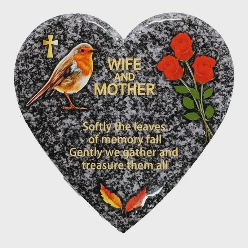Hooli Mooli - Heart Shape Granite Grave Plaque Wife and Mother